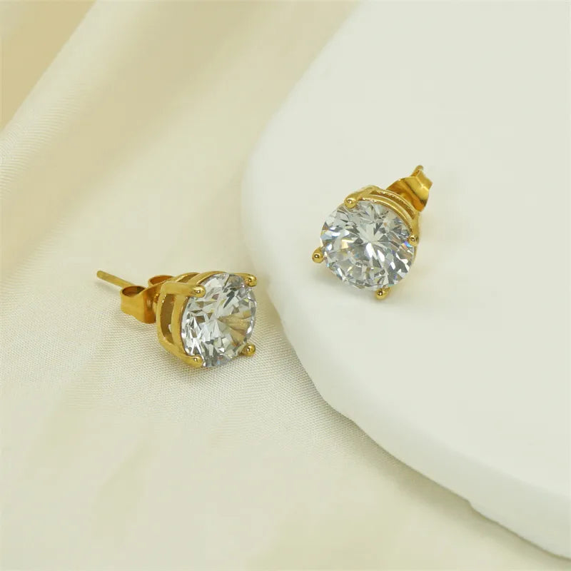 1 Pair Modern Style Artistic Shiny Round Plating Inlay 304 Stainless Steel Zircon 18K Gold Plated Ear Studs