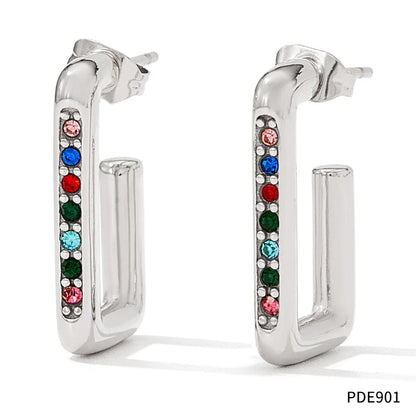 1 Pair Modern Style Artistic Solid Color Plating Inlay 304 Stainless Steel Zircon 16K Gold Plated White Gold Plated Gold Plated Earrings