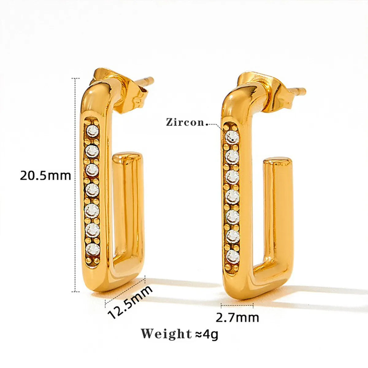 1 Pair Modern Style Artistic Solid Color Plating Inlay 304 Stainless Steel Zircon 16K Gold Plated White Gold Plated Gold Plated Earrings