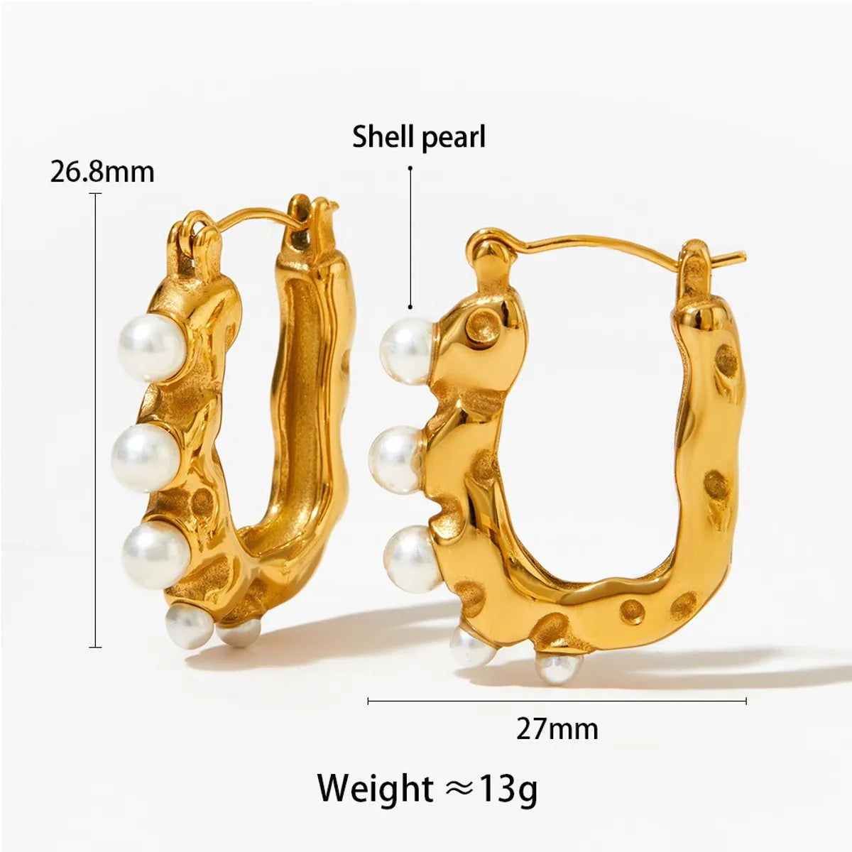 1 Pair Modern Style Artistic U Shape Plating Inlay 304 Stainless Steel Artificial Pearls 16K Gold Plated White Gold Plated Gold Plated Earrings