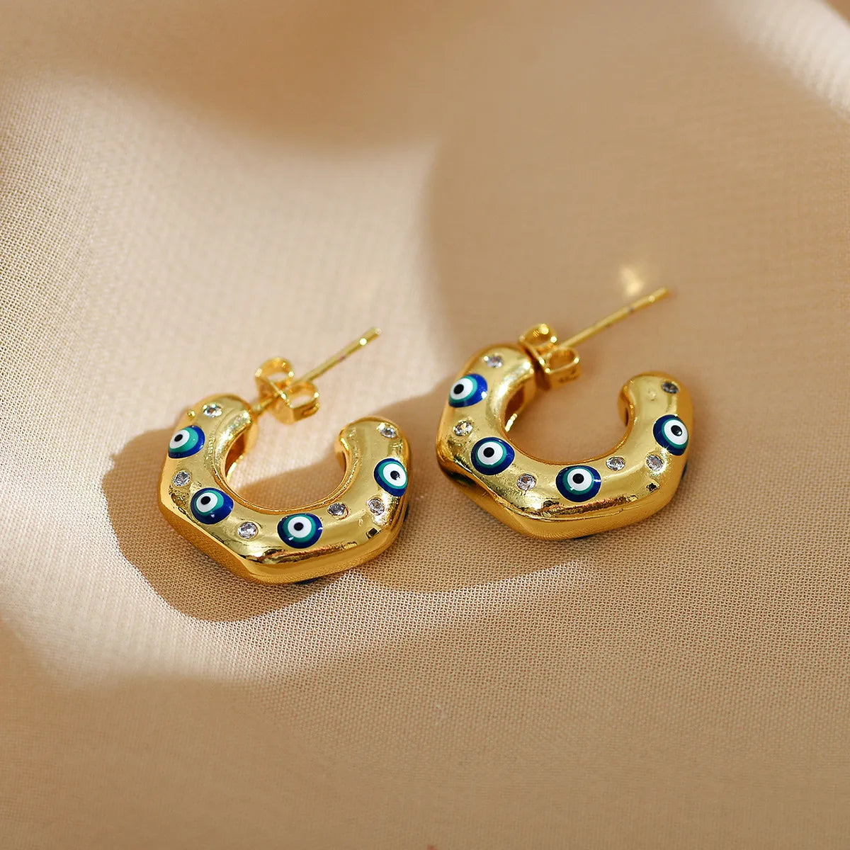 1 Pair Modern Style C Shape Devil's Eye Enamel Inlay Copper Artificial Diamond Ear Studs