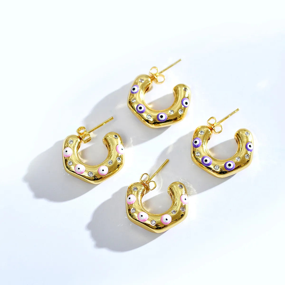 1 Pair Modern Style C Shape Devil's Eye Enamel Inlay Copper Artificial Diamond Ear Studs