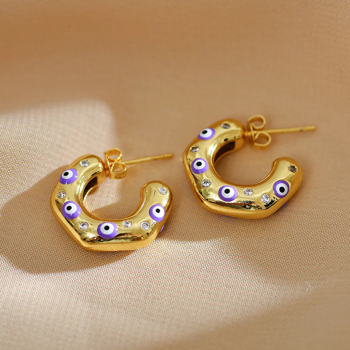 1 Pair Modern Style C Shape Devil's Eye Enamel Inlay Copper Artificial Diamond Ear Studs