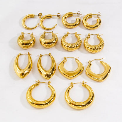 1 Pair Modern Style C Shape Plating Stainless Steel 18k Gold Plated Earrings