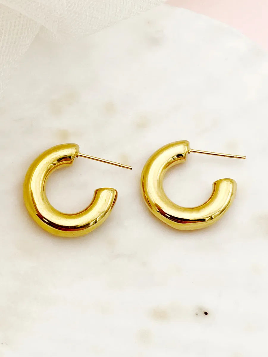 1 Pair Modern Style C Shape Polishing Plating Inlay Stainless Steel Metal Zircon Gold Plated Ear Studs