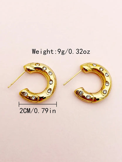 1 Pair Modern Style C Shape Polishing Plating Inlay Stainless Steel Metal Zircon Gold Plated Ear Studs