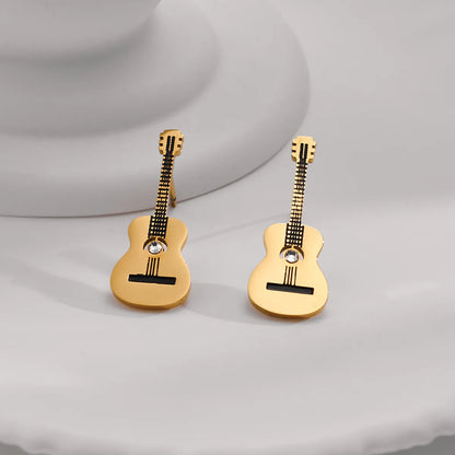 1 Pair Modern Style Classic Style Artistic Guitar Inlay 304 Stainless Steel Rhinestones 18K Gold Plated Ear Studs