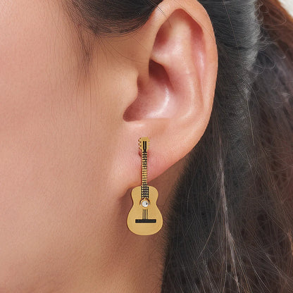 1 Pair Modern Style Classic Style Artistic Guitar Inlay 304 Stainless Steel Rhinestones 18K Gold Plated Ear Studs