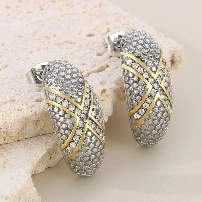 1 Pair Modern Style Classic Style C Shape Inlay 304 Stainless Steel Rhinestones 18K Gold Plated Ear Studs