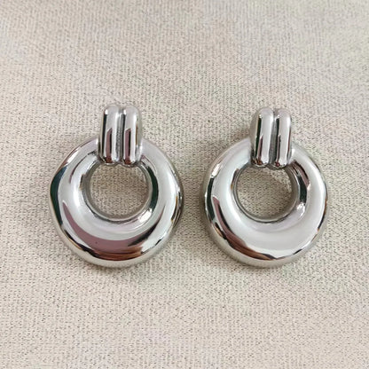 1 Pair Modern Style Classic Style Circle Plating 304 Stainless Steel 18K Gold Plated Drop Earrings