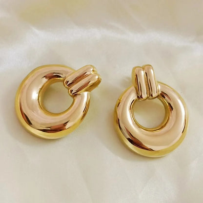 1 Pair Modern Style Classic Style Circle Plating 304 Stainless Steel 18K Gold Plated Drop Earrings