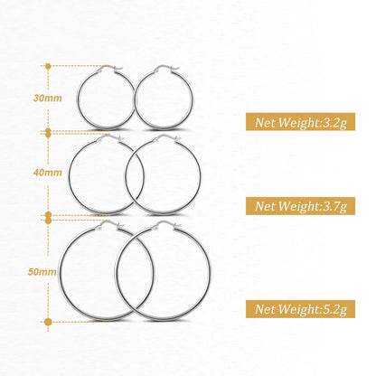 1 Pair Modern Style Classic Style Circle Plating Sterling Silver White Gold Plated Rhodium Plated Silver Plated Hoop Earrings