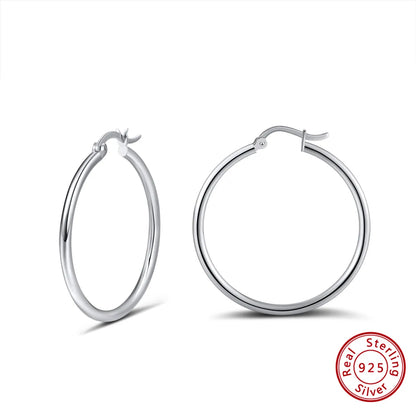 1 Pair Modern Style Classic Style Circle Plating Sterling Silver White Gold Plated Rhodium Plated Silver Plated Hoop Earrings