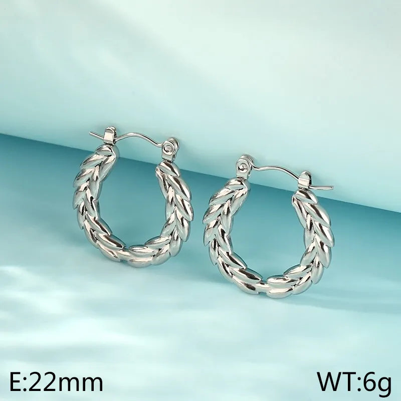 1 Pair Modern Style Classic Style Commute Solid Color Grain 304 Stainless Steel 18K Gold Plated Hoop Earrings