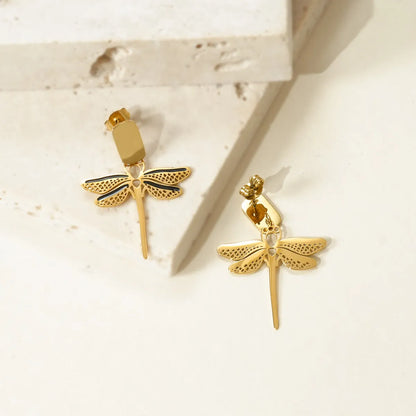 1 Pair Modern Style Classic Style Dragonfly Polishing Enamel Plating 304 Stainless Steel Drop Earrings