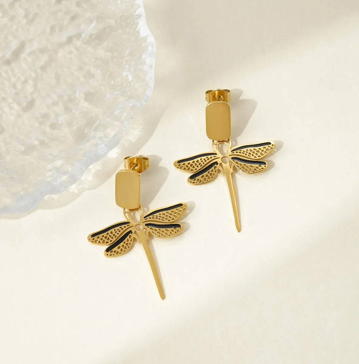 1 Pair Modern Style Classic Style Dragonfly Polishing Enamel Plating 304 Stainless Steel Drop Earrings