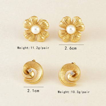 1 Pair Modern Style Classic Style Flower Plating Inlay 304 Stainless Steel Artificial Pearls Rhinestones Ear Studs