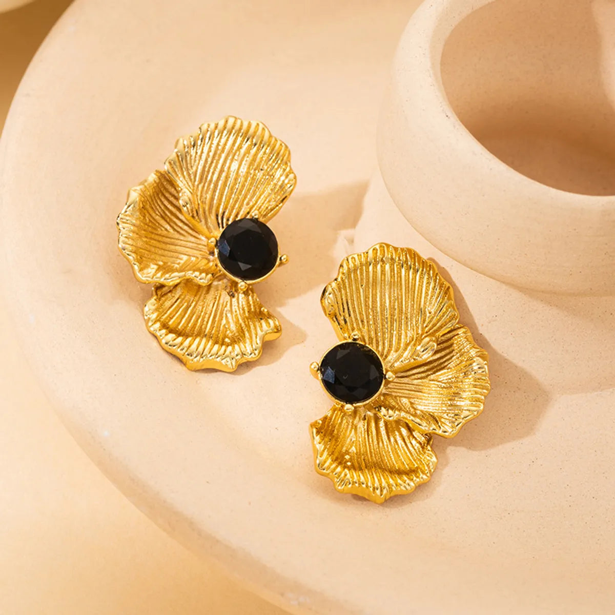 1 Pair Modern Style Classic Style Flower Plating Inlay 304 Stainless Steel Rhinestones Ear Studs