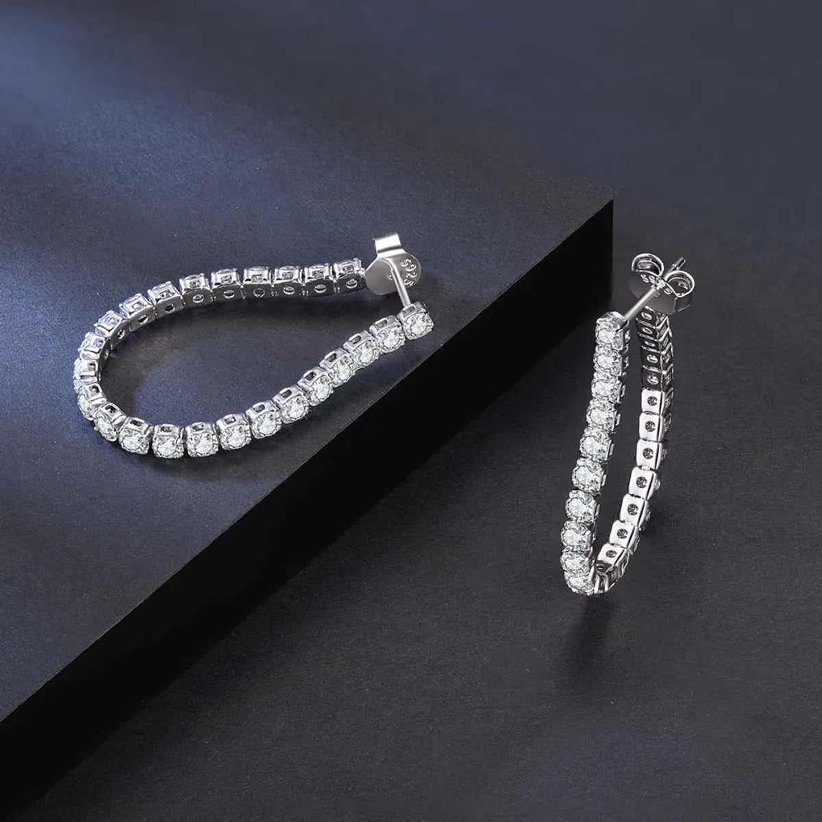 1 Pair Modern Style Classic Style Geometric Plating Inlay Sterling Silver Zircon Rhodium Plated Silver Plated Earrings