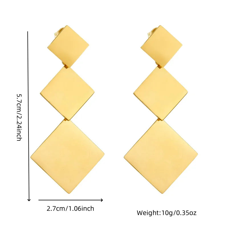 1 Pair Modern Style Classic Style Geometric Rhombus Metal 304 Stainless Steel 18K Gold Plated Drop Earrings