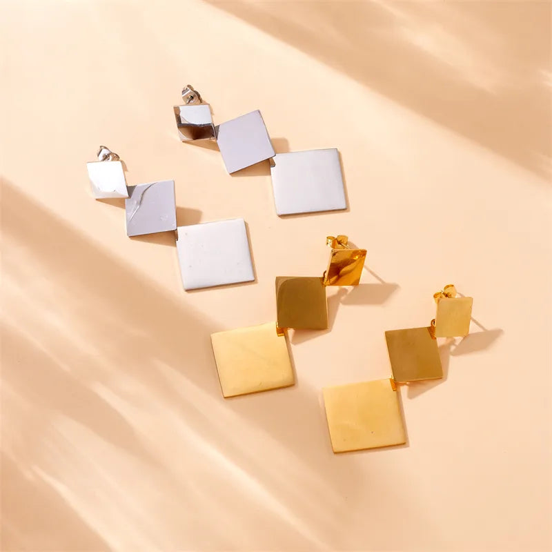 1 Pair Modern Style Classic Style Geometric Rhombus Metal 304 Stainless Steel 18K Gold Plated Drop Earrings