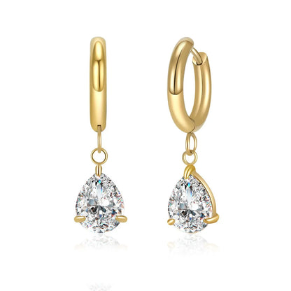 1 Pair Modern Style Classic Style Geometric Water Droplets Plating Inlay 304 Stainless Steel Zircon Drop Earrings