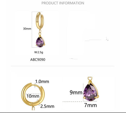 1 Pair Modern Style Classic Style Geometric Water Droplets Plating Inlay 304 Stainless Steel Zircon Drop Earrings