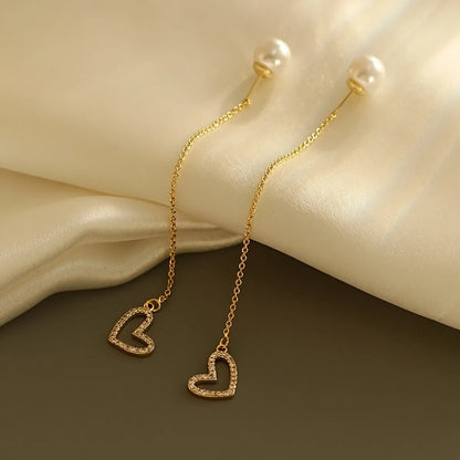 1 Pair Modern Style Classic Style Korean Style Tassel Heart Shape Inlay Zinc Alloy Artificial Pearls Rhinestones Ear Line