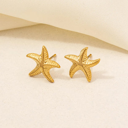 1 Pair Modern Style Classic Style Scallop Starfish Butterfly Plating 304 Stainless Steel 18K Gold Plated Ear Studs