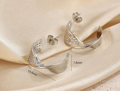 1 Pair Modern Style Cool Style C Shape Plating Inlay Copper Zircon 18k Gold Plated Ear Studs