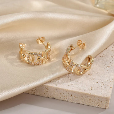 1 Pair Modern Style Cool Style C Shape Plating Inlay Copper Zircon 18k Gold Plated Ear Studs