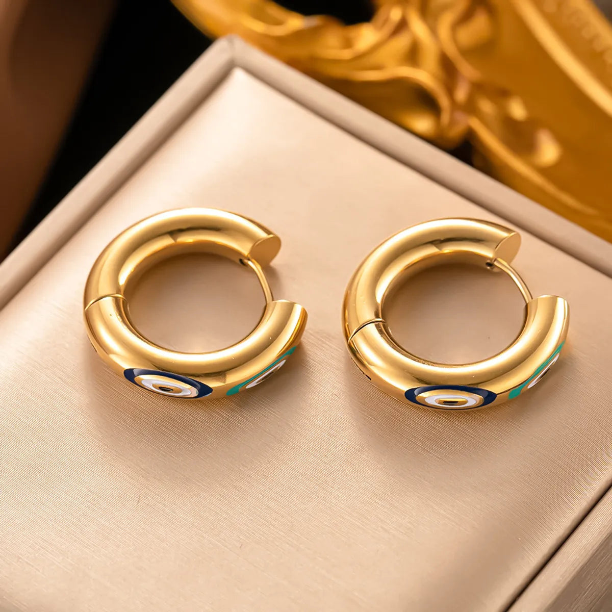 1 Pair Modern Style Devil's Eye Enamel Plating Titanium Steel 18k Gold Plated Hoop Earrings