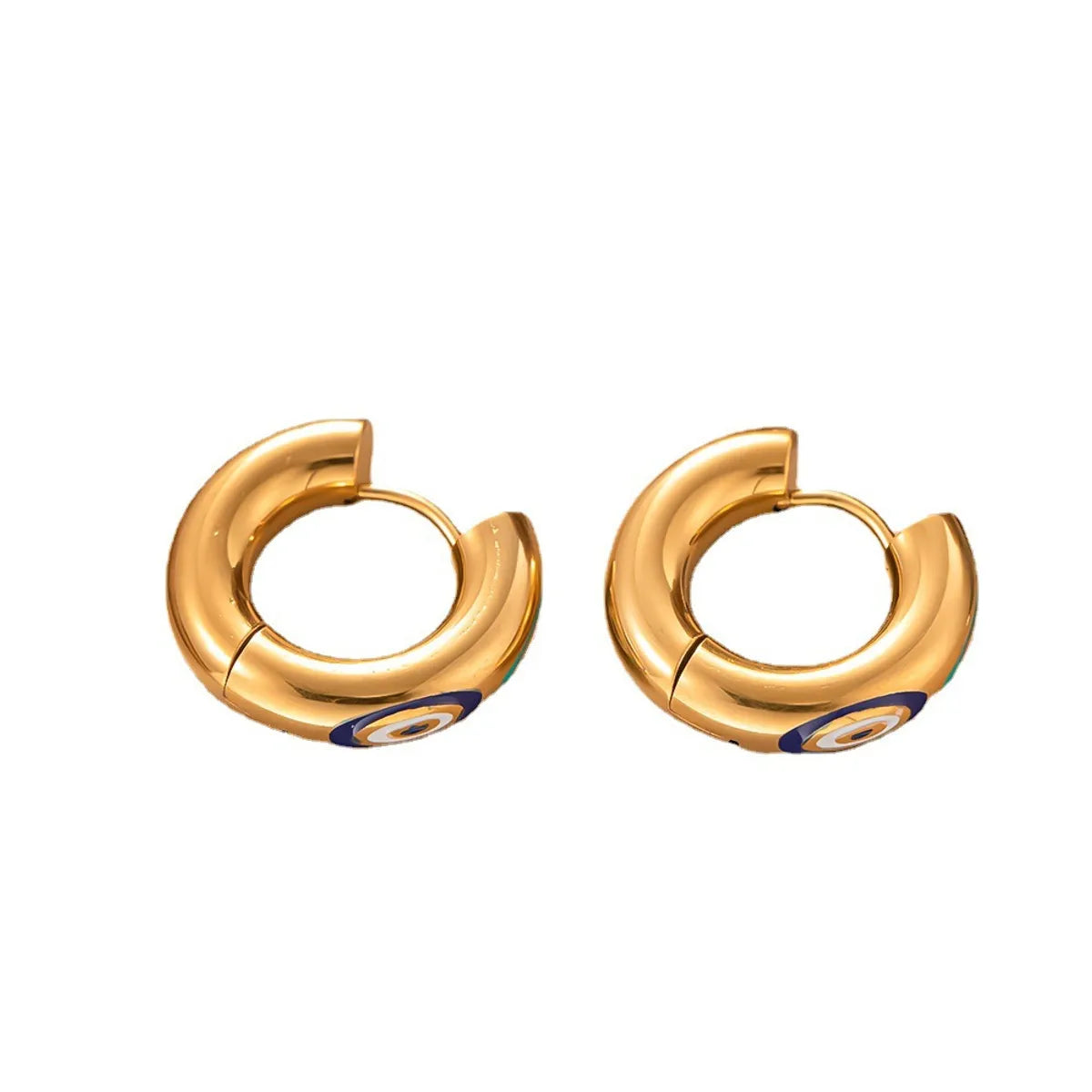 1 Pair Modern Style Devil's Eye Enamel Plating Titanium Steel 18k Gold Plated Hoop Earrings