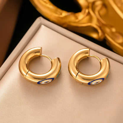 1 Pair Modern Style Devil's Eye Enamel Plating Titanium Steel 18k Gold Plated Hoop Earrings