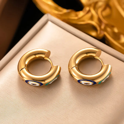 1 Pair Modern Style Devil's Eye Enamel Plating Titanium Steel 18k Gold Plated Hoop Earrings