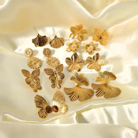 1 Pair Modern Style Flower Butterfly Ginkgo Leaf Polishing Plating Stainless Steel 18k Gold Plated Ear Studs