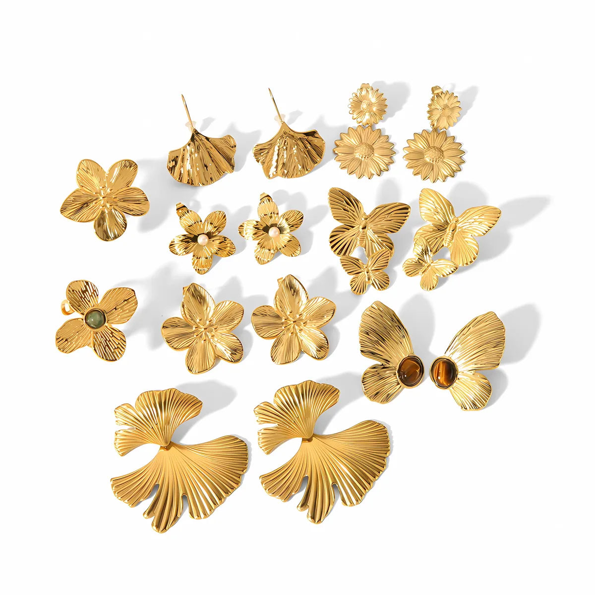 1 Pair Modern Style Flower Butterfly Ginkgo Leaf Polishing Plating Stainless Steel 18k Gold Plated Ear Studs