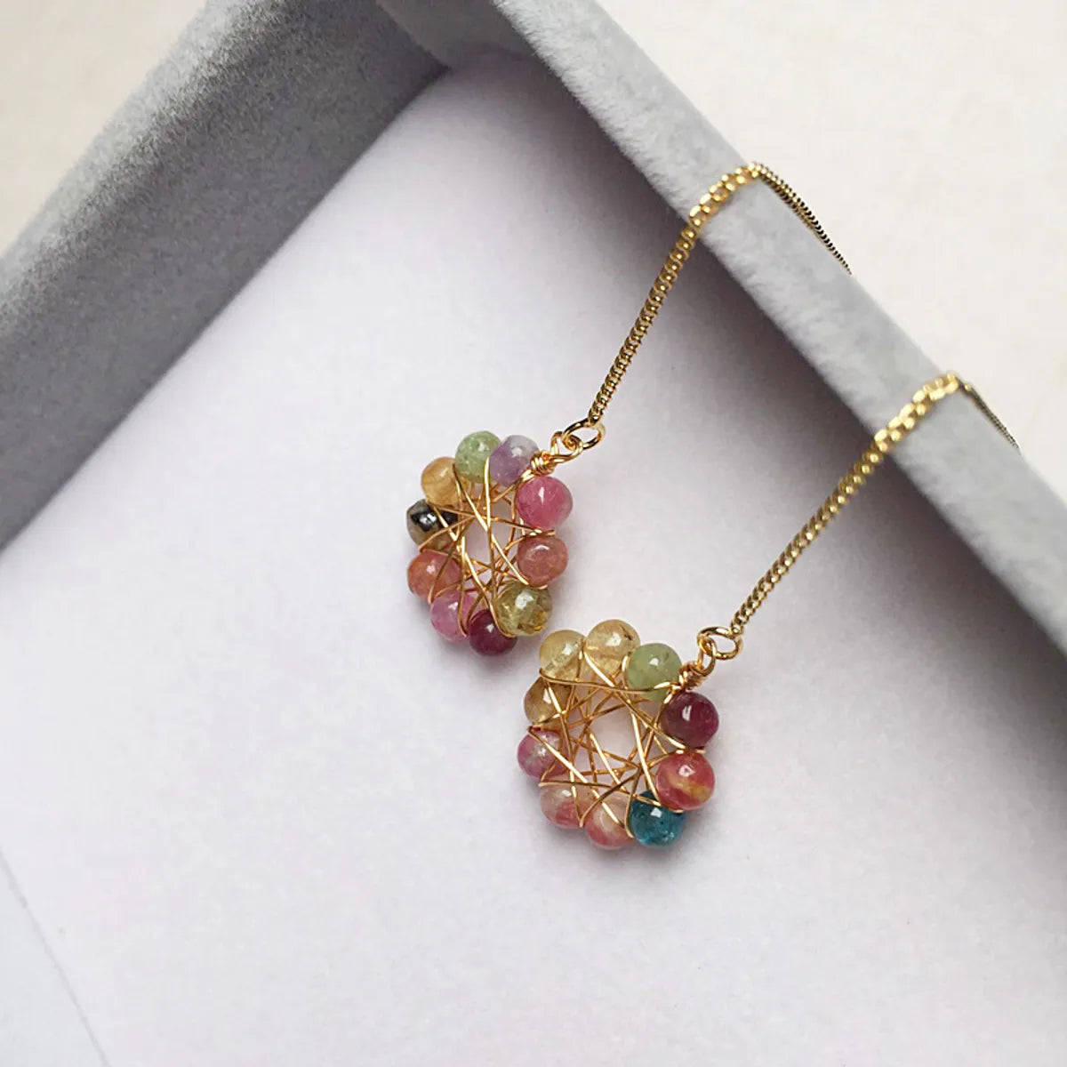 1 Pair Modern Style Flower Tourmaline Alloy Earrings