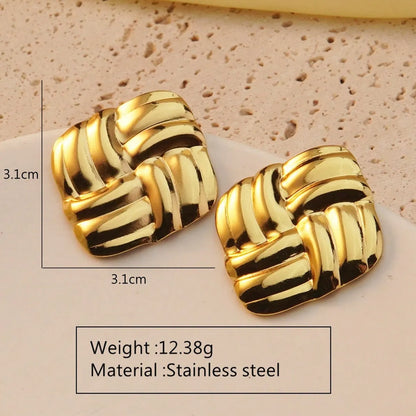 1 Pair Modern Style Geometric Flower Stamping 304 Stainless Steel Imitation Gold  Drop Earrings Ear Studs