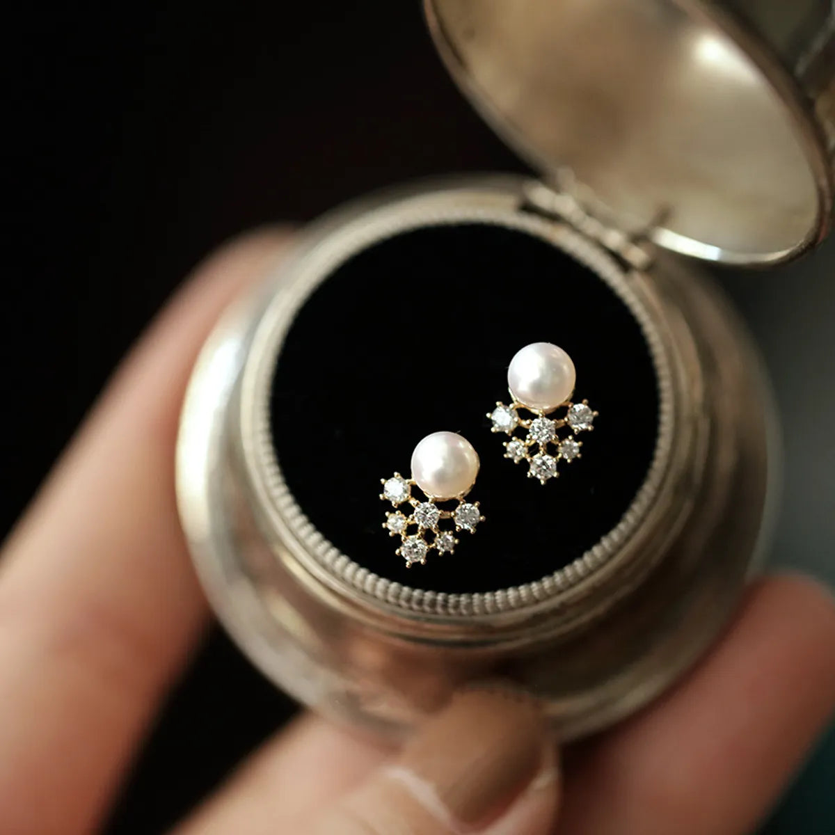 1 Pair Modern Style Korean Style Geometric Plating Inlay Sterling Silver Pearl Zircon Ear Studs