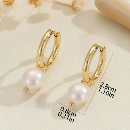 1 Pair Modern Style Korean Style Geometric Stainless Steel Freshwater Pearl Gold Plated Drop Earrings