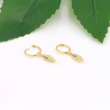 1 Pair Modern Style Leaf Plating Inlay Sterling Silver Zircon Gold Plated Earrings