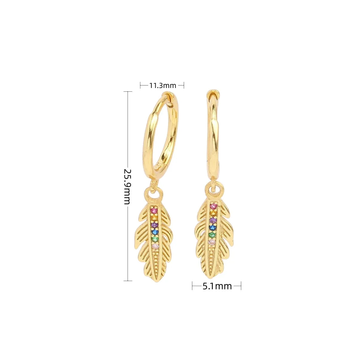 1 Pair Modern Style Leaf Plating Inlay Sterling Silver Zircon Gold Plated Earrings