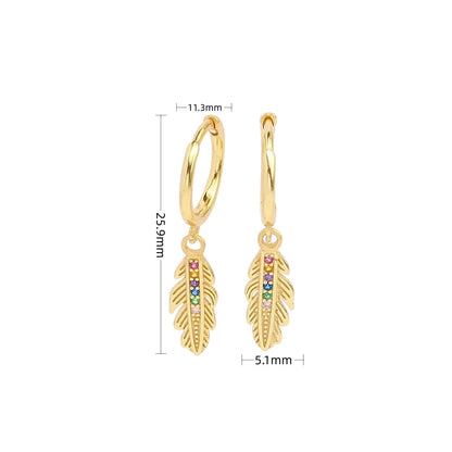 1 Pair Modern Style Leaf Plating Inlay Sterling Silver Zircon Gold Plated Earrings