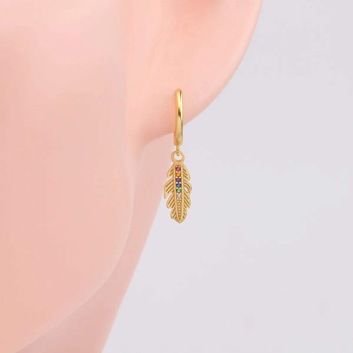 1 Pair Modern Style Leaf Plating Inlay Sterling Silver Zircon Gold Plated Earrings