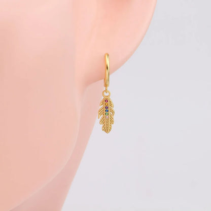 1 Pair Modern Style Leaf Plating Inlay Sterling Silver Zircon Gold Plated Earrings