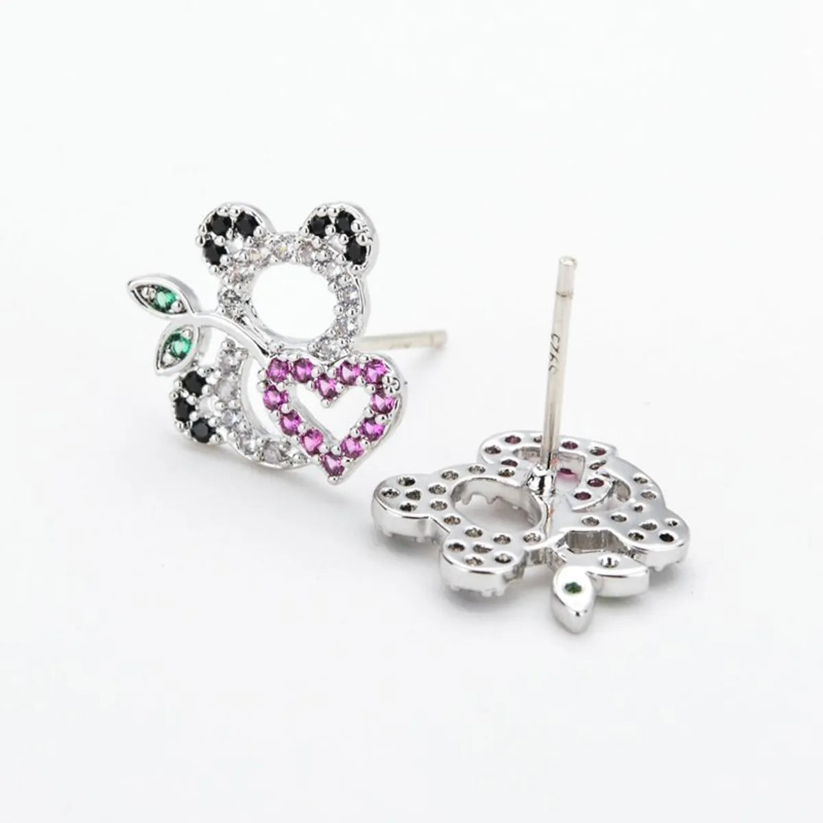 1 Pair Modern Style Panda Plating Inlay Copper Zircon White Gold Plated Ear Studs