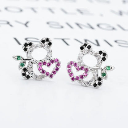 1 Pair Modern Style Panda Plating Inlay Copper Zircon White Gold Plated Ear Studs