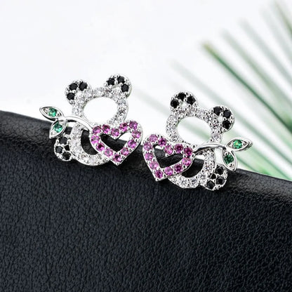 1 Pair Modern Style Panda Plating Inlay Copper Zircon White Gold Plated Ear Studs