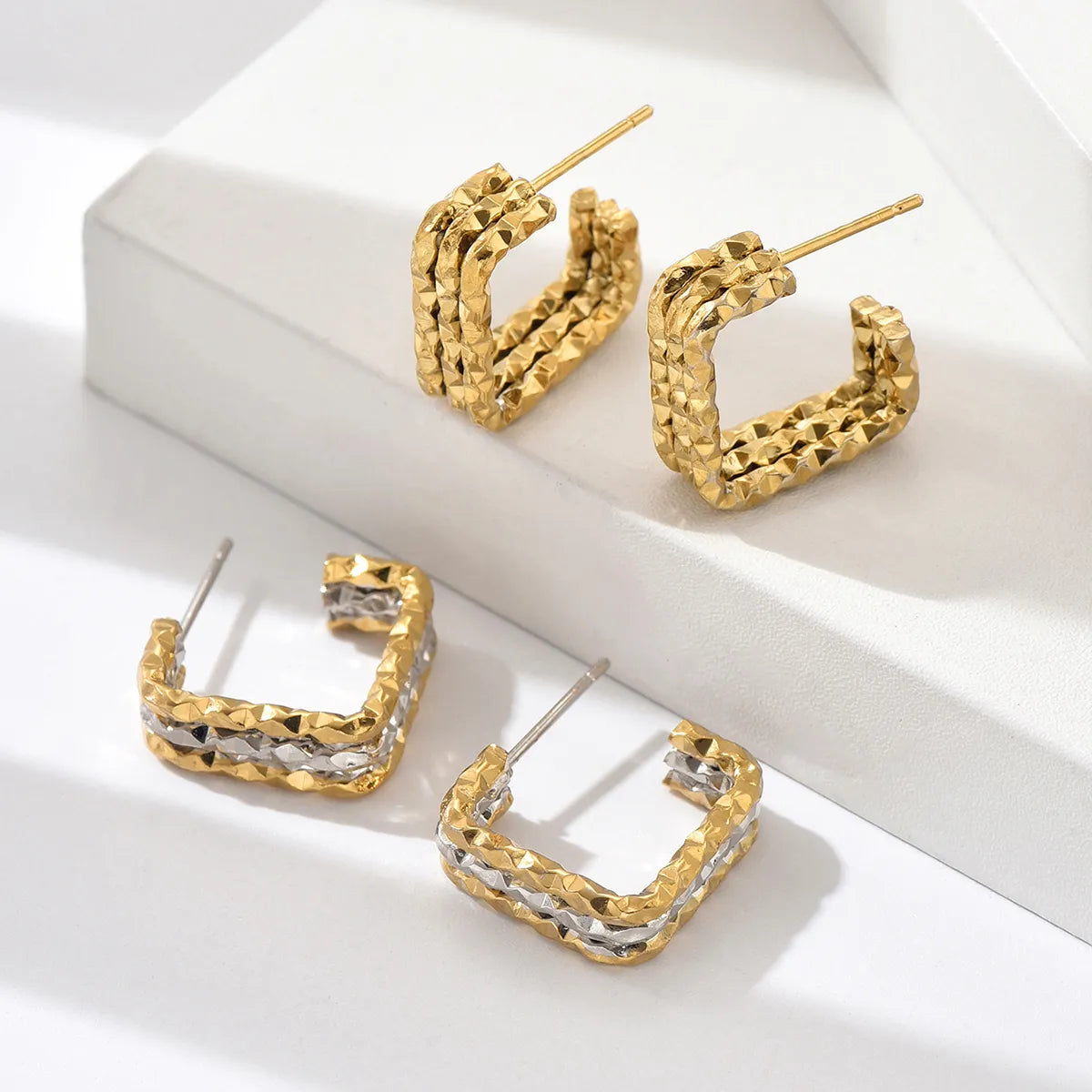 1 Pair Modern Style Pastoral Geometric Braid Stainless Steel 18K Gold Plated Ear Studs